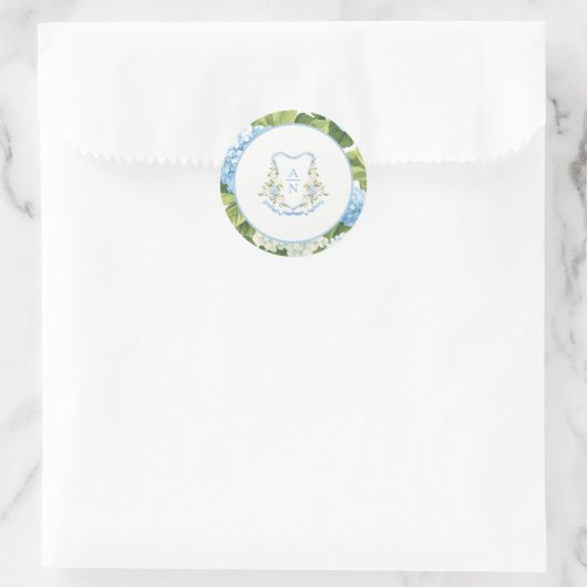 Blue Hydrangea Crest Monogram Wedding Stickers (Tas)