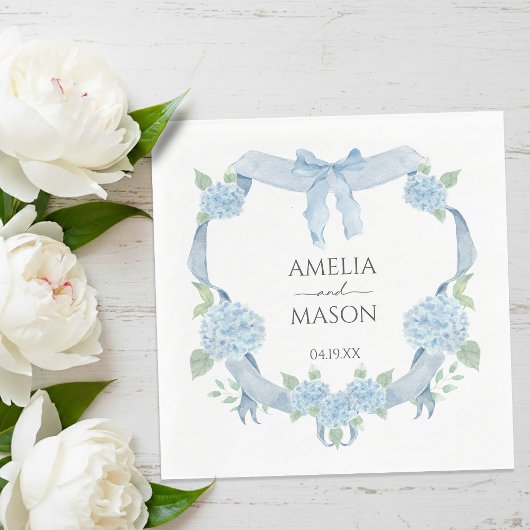 Blue Hydrangea Crest Watercolor Paper Wedding Servet
