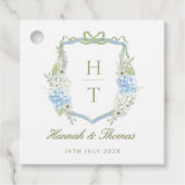 Blue Hydrangea Crest Wedding Monogram Bedankjes Labels (Voorkant)