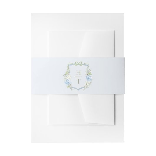 Blue Hydrangea Crest Wedding Monogram Uitnodigingen Wikkel (Voorkant Voorbeeld)