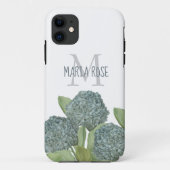 Blue Hydrangea Custom Floral Monogram Chic Case-Mate iPhone Case (Achterkant)