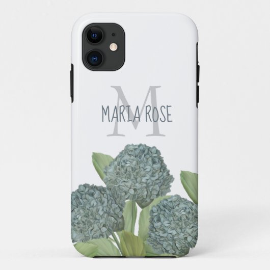 Blue Hydrangea Custom Floral Monogram Chic Case-Mate iPhone Case (Achterkant)