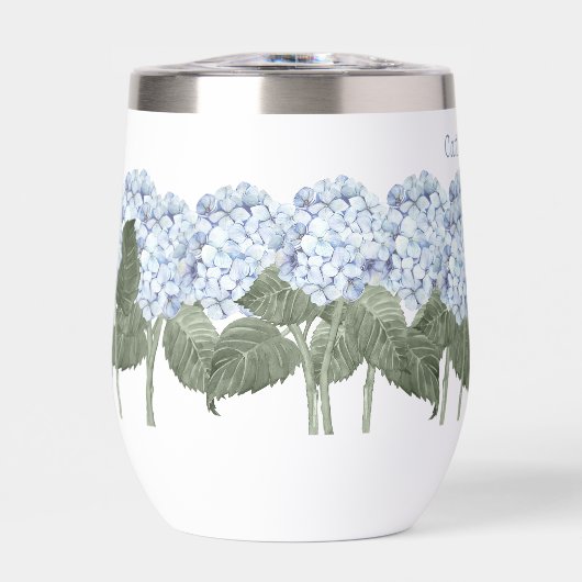 Blue Hydrangea Custom Naam Geïsoleerde Wijntrommel (Voorkant)