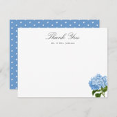 Blue Hydrangea Custom Name Thank You Flat Card RSVP Kaartje (Voorkant / Achterkant)