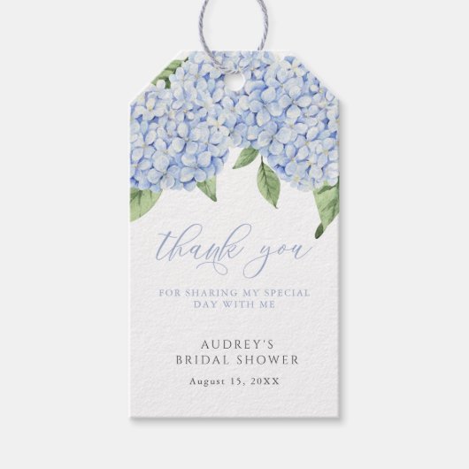 Blue Hydrangea Dank u Gepersonaliseerd Vrijgezelle Cadeaulabel (Voorkant)