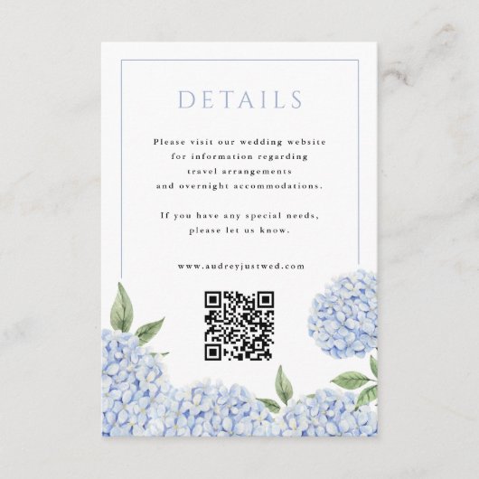 Blue Hydrangea Details met QR Code Small Informatiekaartje (Voorkant)