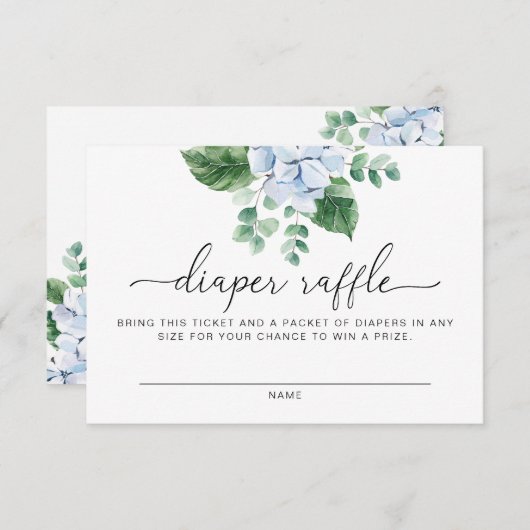 Blue Hydrangea Diaper Raffle Ticket Enclosure Kaar Informatiekaartje (Voorkant / Achterkant)