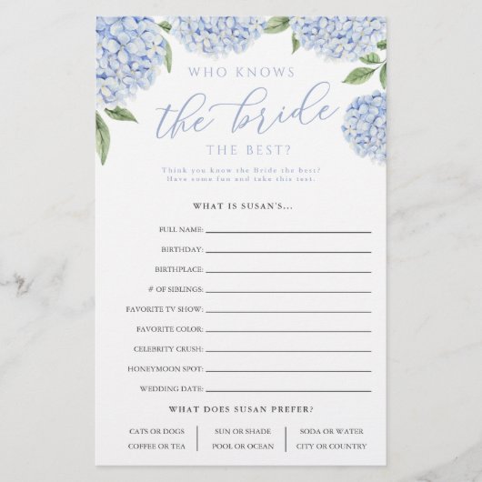 Blue Hydrangea die de Kaart van het bruidspapier k (Voorkant)