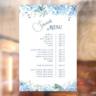 Blue Hydrangea Diensten Menu Raamsticker