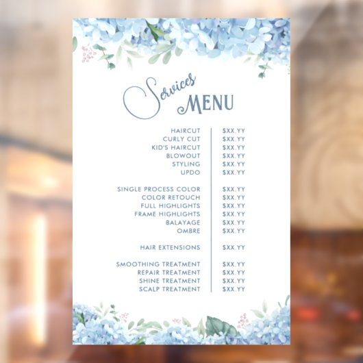 Blue Hydrangea Dienstenmenu Raamsticker (Vel 2)