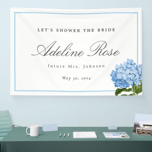 Blue Hydrangea Douche de bruid Naam en datum Spandoek (Beurs)