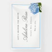 Blue Hydrangea Douche de bruid Naam en datum Spandoek (Verticaal)