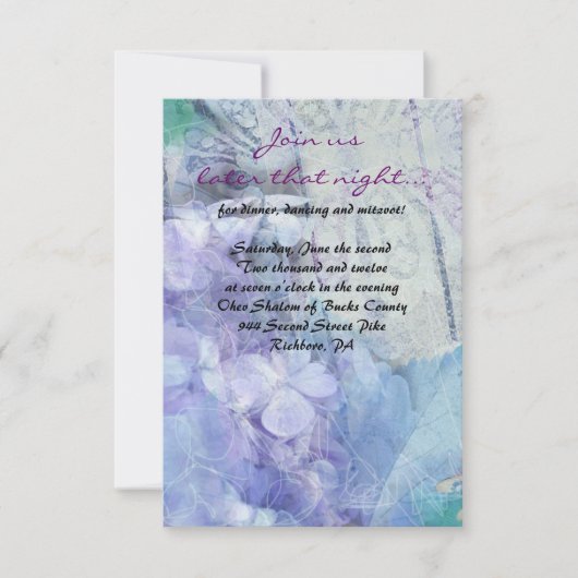 BLUE HYDRANGEA & DRAGONFLY Bat Mitzvah Party Kaart (Voorkant)