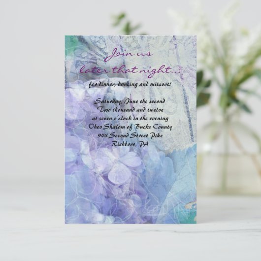 BLUE HYDRANGEA & DRAGONFLY Bat Mitzvah Party Kaart (Staand voorkant)