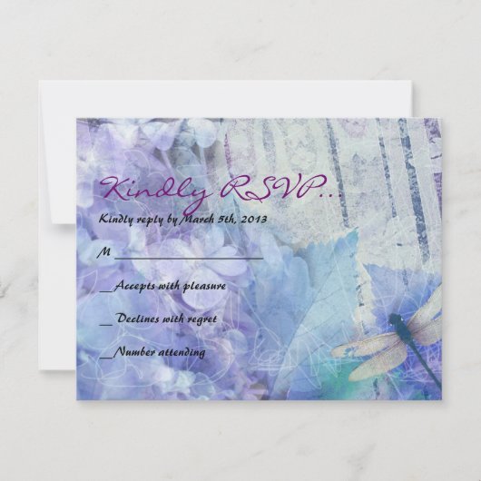 BLUE HYDRANGEA & DRAGONFLY Bat Mitzvah Reply Kaart (Voorkant)