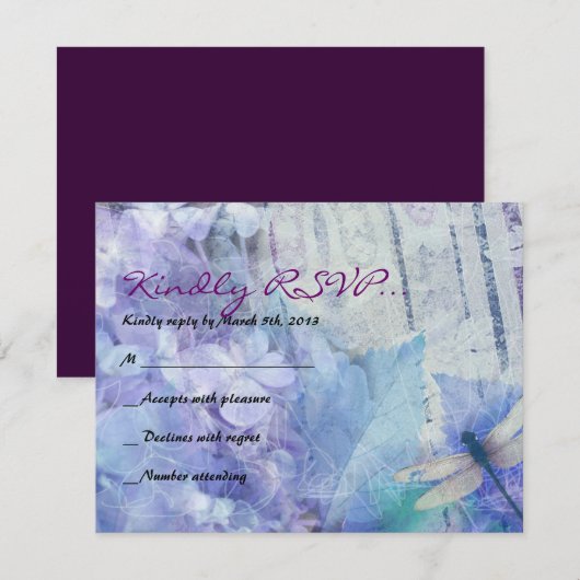 BLUE HYDRANGEA & DRAGONFLY Bat Mitzvah Reply Kaart (Voorkant / Achterkant)