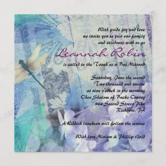 BLUE HYDRANGEA & DRAGONFLY Bat Mitzvah Uitnodiging
