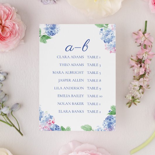 Blue Hydrangea Elegant Alphabetic Seating Charts Kaart