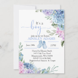 Blue Hydrangea elegant baby shower Kaart