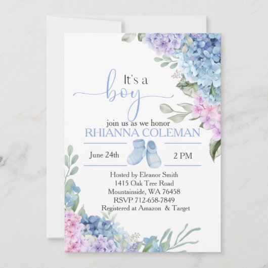 Blue Hydrangea elegant baby shower Kaart (Voorkant)