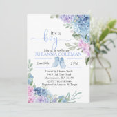 Blue Hydrangea elegant baby shower Kaart (Staand voorkant)