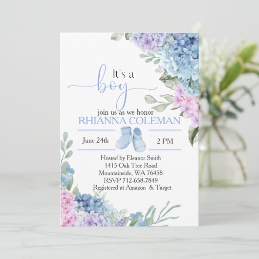 Blue Hydrangea elegant baby shower Kaart (Staand voorkant)