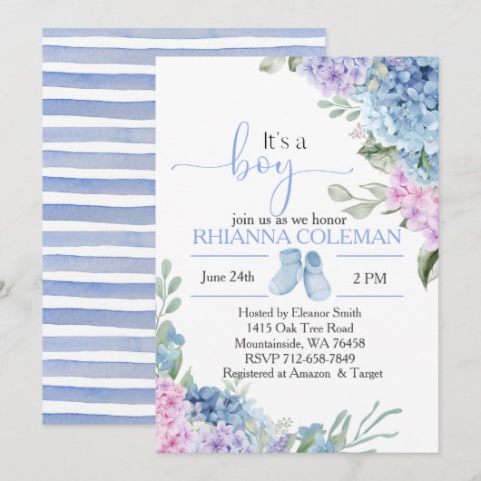 Blue Hydrangea elegant baby shower Kaart (Voorkant / Achterkant)
