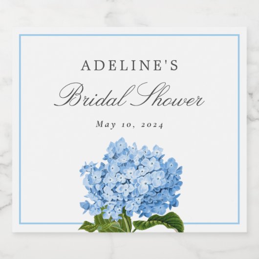 Blue Hydrangea Elegant Vrijgezellenfeest Sparkling Wijnetiket (Enkel label)
