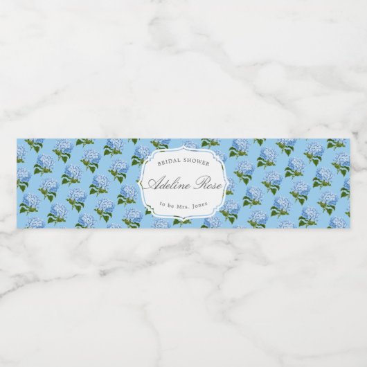 Blue Hydrangea Elegant Vrijgezellenfeest Waterfles Etiket (Enkel label)