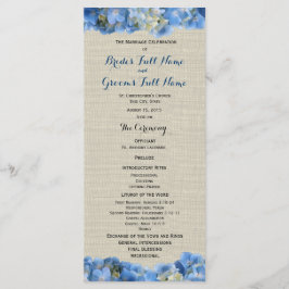Blue Hydrangea en Burlap huwelijksprogramma Programmakaart