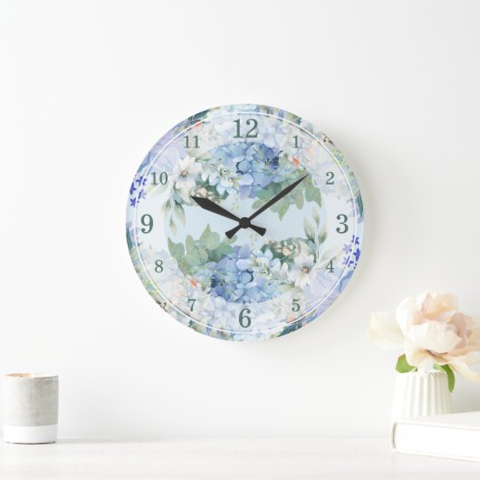 Blue Hydrangea en Floral Waterverf wandklok (Huis)