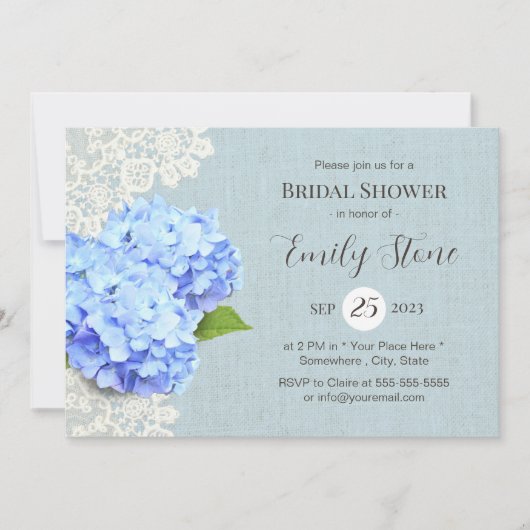 Blue Hydrangea en Lace Rustic Vrijgezellenfeest Kaart (Voorkant)