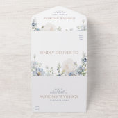 Blue Hydrangea en Roos Wedding All In One Uitnodiging (Buitenkant)