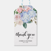 Blue Hydrangea en roze Roses Baptisme Hartelijk da Cadeaulabel (Voorkant)
