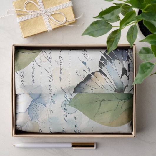 Blue Hydrangea Ephemera Script Decoupage Tissuepapier (Geschenk)