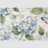  Blue Hydrangea Ephemera Script Decoupage Tissuepapier (Voorkant)