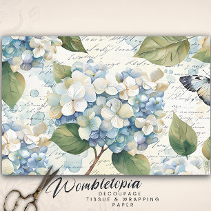 Blue Hydrangea Ephemera Script Decoupage Tissuepapier