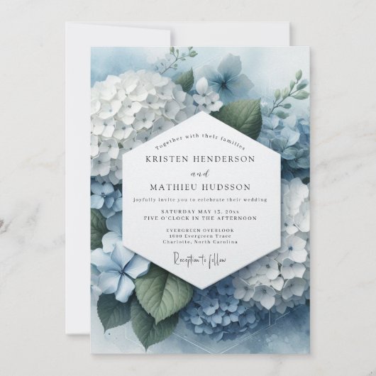 Blue Hydrangea Ethereal Wedding Kaart (Voorkant)
