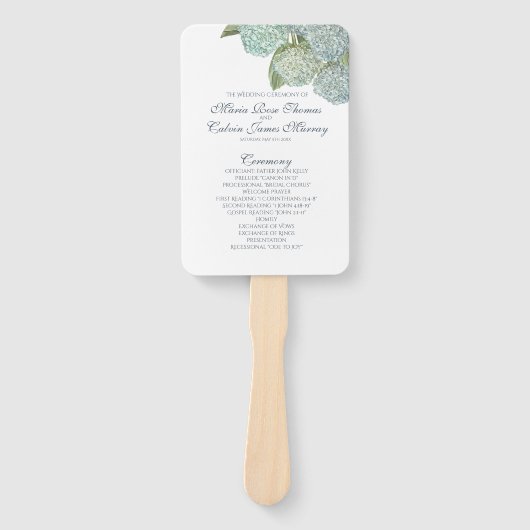 Blue Hydrangea Fan Wedding Programme Handwaaier (Voorkant)