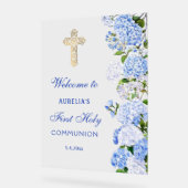 Blue Hydrangea First Communion Welcome Acryl Bord (Hoek)