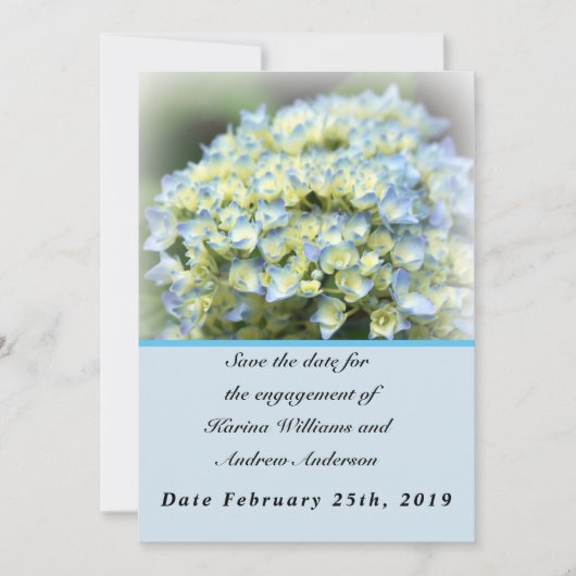 Blue Hydrangea Flat Save The Date Kaart (Voorkant)