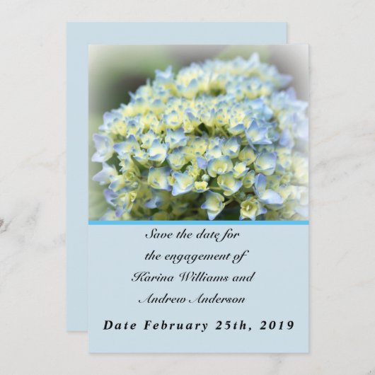 Blue Hydrangea Flat Save The Date Kaart (Voorkant / Achterkant)