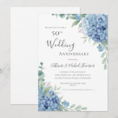 Blue Hydrangea Floral 50th Wedding Anniversary Kaart (Voorkant / Achterkant)
