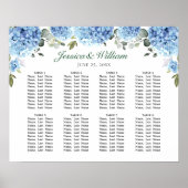 Blue Hydrangea Floral 8 Tafels ZITKAART Poster (Voorkant)