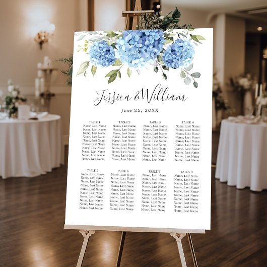 Blue Hydrangea Floral 8 Tafels ZITKAART Poster