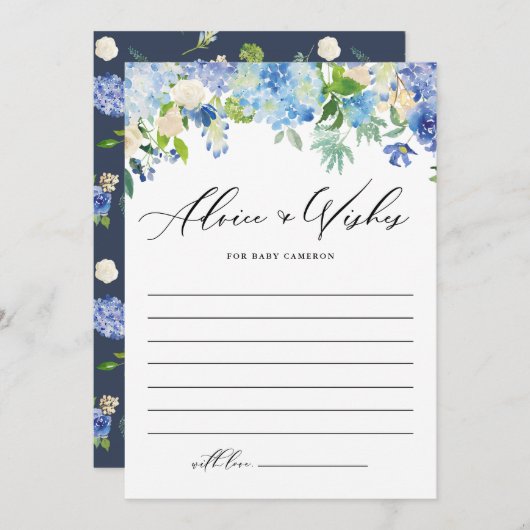 Blue Hydrangea Floral Advies en wensen voor Baby (Voorkant / Achterkant)