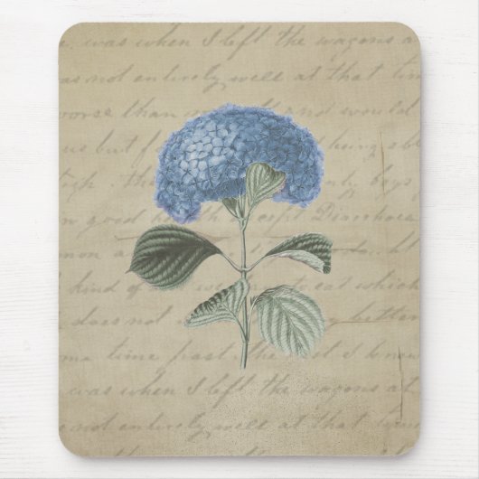 Blue Hydrangea Floral Antiek Calligrafie Muismat (Voorkant)