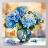 Blue Hydrangea Floral Art Poster (Voorkant)