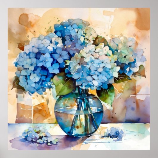 Blue Hydrangea Floral Art Poster (Voorkant)