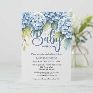 Blue Hydrangea Floral "Baby In Bloom" Shower Kaart